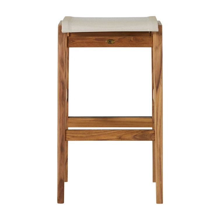Natural Teak Backless Outdoor Bar Stool with Canvas Seat