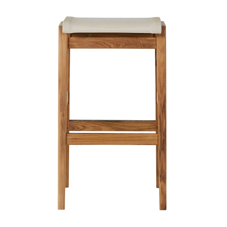 Natural Teak Backless Outdoor Bar Stool with Canvas Seat