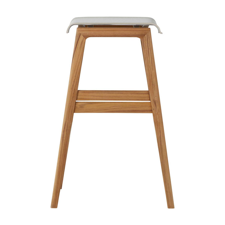 Natural Teak Backless Outdoor Bar Stool with Canvas Seat