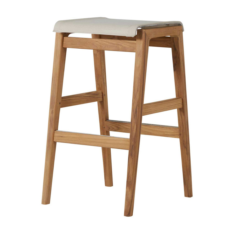 Natural Teak Backless Outdoor Bar Stool with Canvas Seat