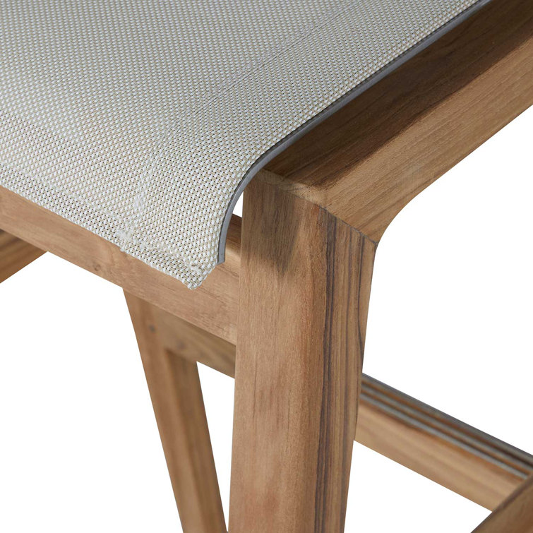 Natural Teak Backless Outdoor Bar Stool with Canvas Seat