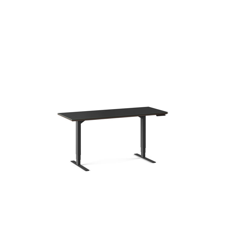 Charcoal Stained Ash Adjustable Height Standing Desk with Glass Top
