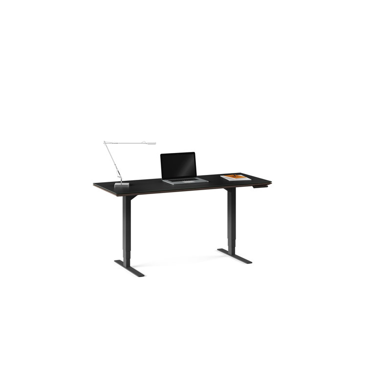 Charcoal Stained Ash Adjustable Height Standing Desk with Glass Top