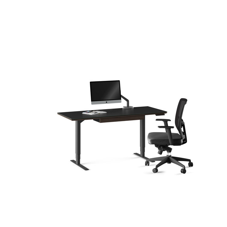 Charcoal Stained Ash Adjustable Height Standing Desk with Glass Top