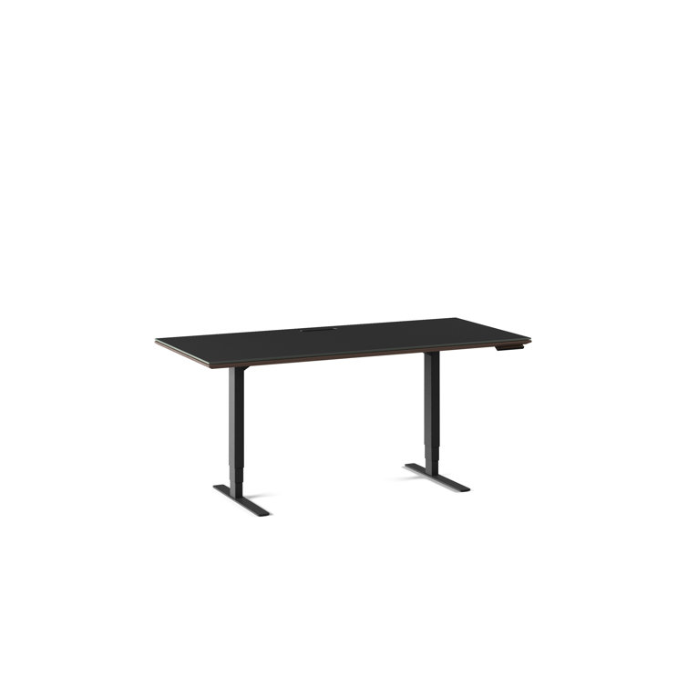 Charcoal Stained Ash Adjustable Glass Top Standing Desk with Power Outlet