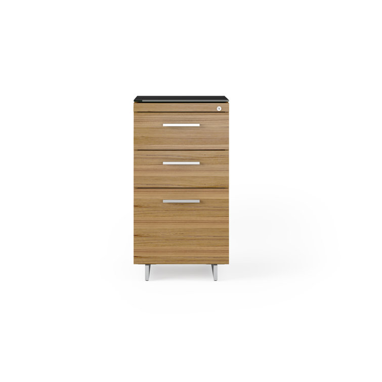 Natural Walnut and Satin Nickel 3-Drawer Lockable File Cabinet