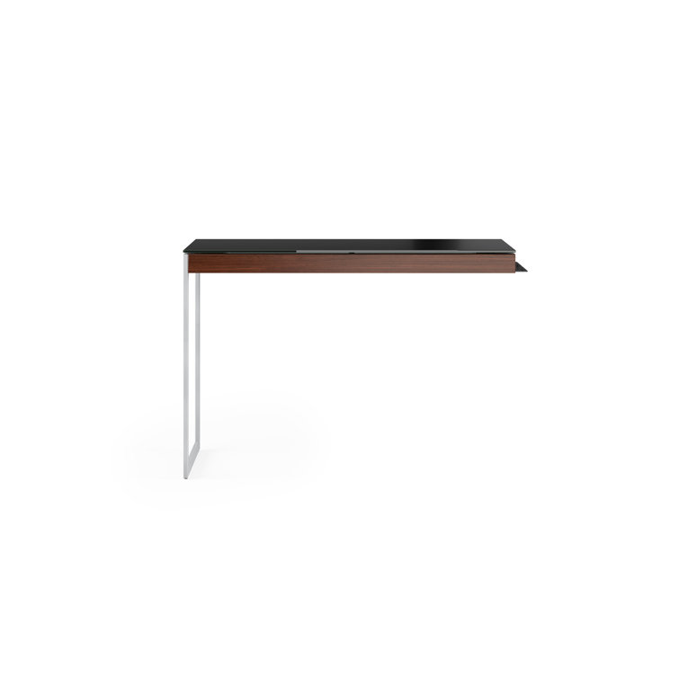Chocolate Walnut and Satin Nickel Glass Top Desk with Drawer