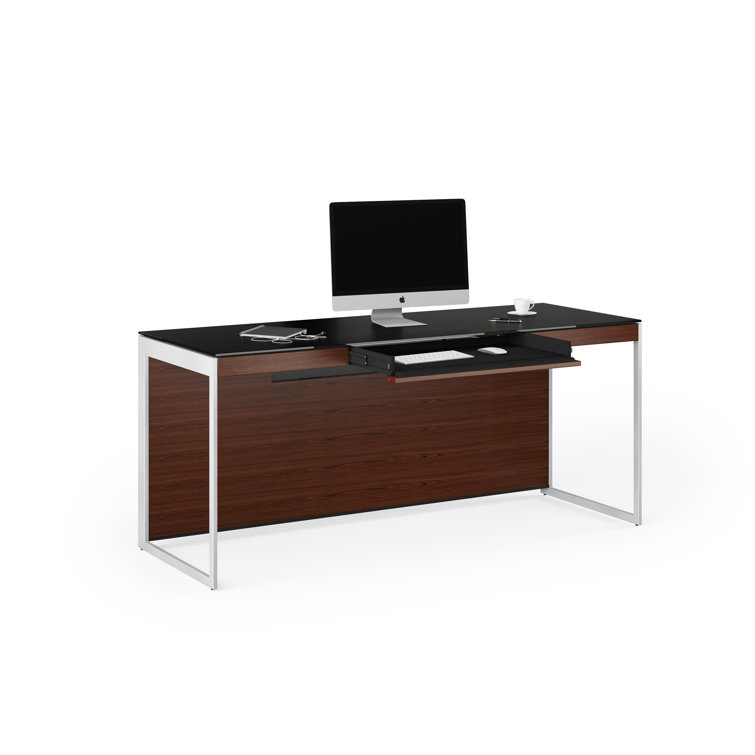Chocolate Walnut and Satin Nickel Writing Desk with Drawer and Power Outlet