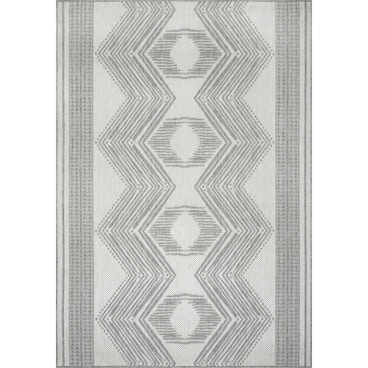 Modern Boho Light Grey Square Synthetic Indoor/Outdoor Rug