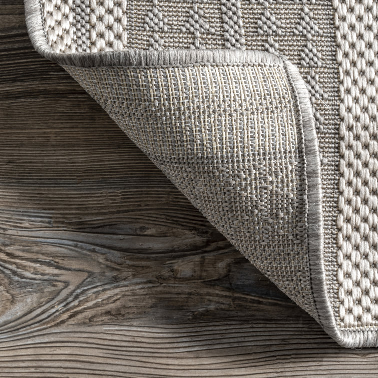 Modern Boho Light Grey Square Synthetic Indoor/Outdoor Rug