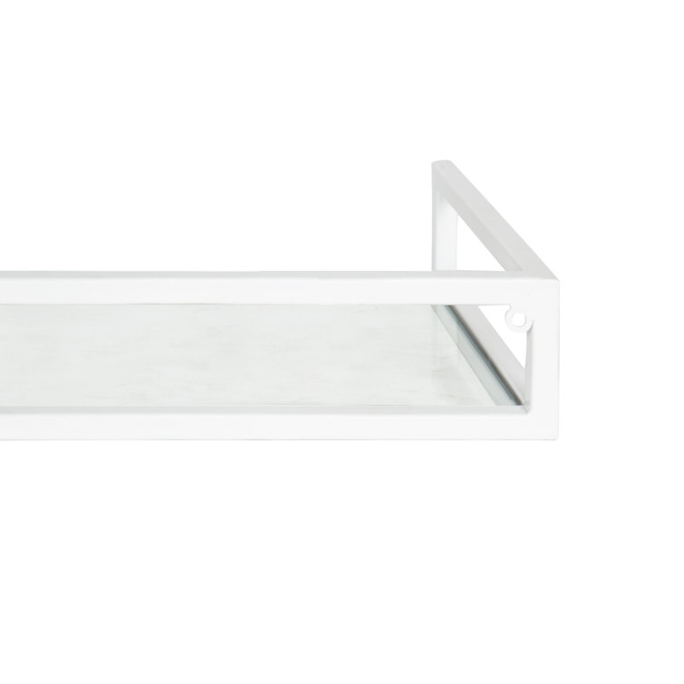 White Glass Rectangular Wall Shelf with Metal Frame