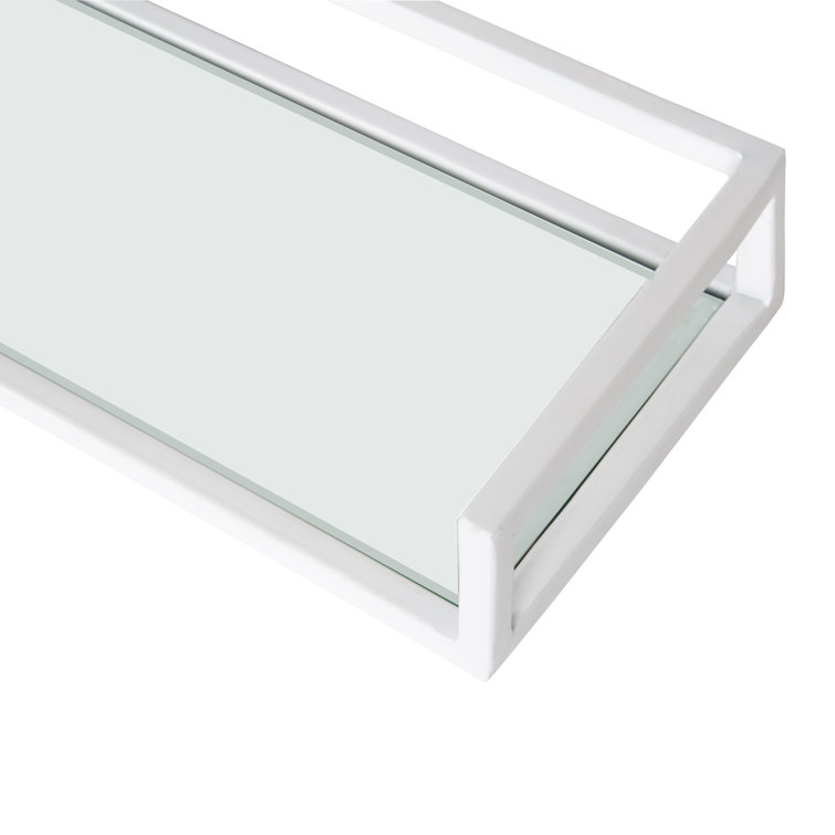 White Glass Rectangular Wall Shelf with Metal Frame