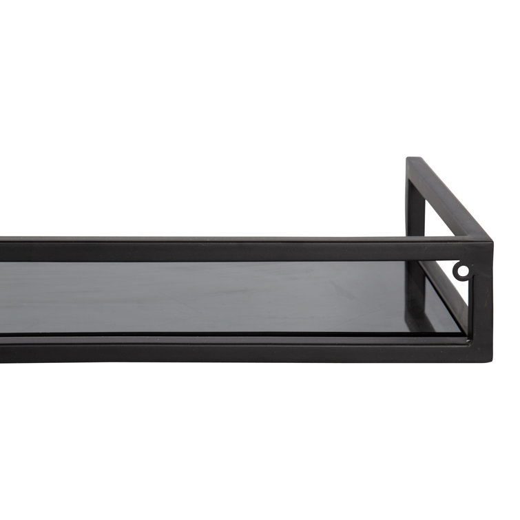 Chainbridge 24'' Black Metal and Glass Floating Wall Shelf