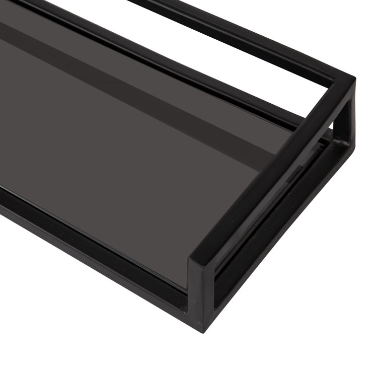 Chainbridge 24'' Black Metal and Glass Floating Wall Shelf