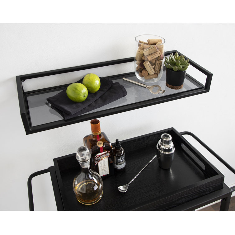 Chainbridge 24'' Black Metal and Glass Floating Wall Shelf