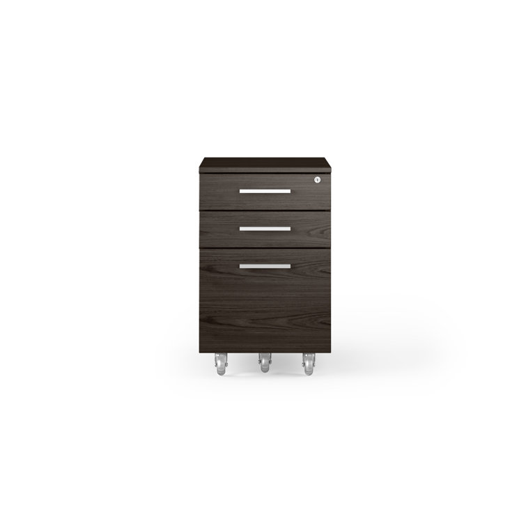 Charcoal Stained Ash 3-Drawer Mobile File Cabinet