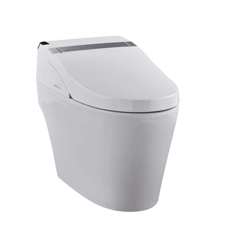 Elongated White Ceramic Dual Flush Smart Bidet Toilet