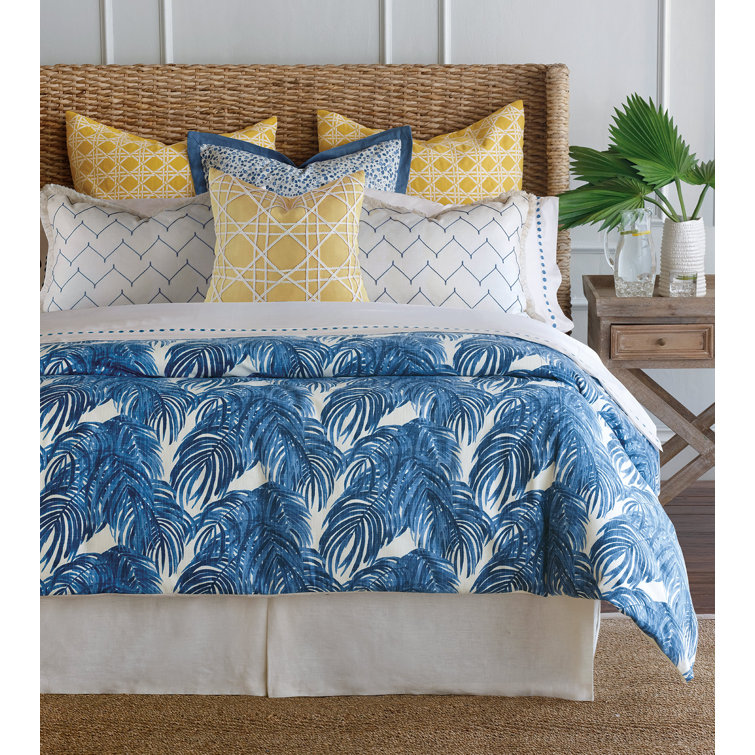 Malia Queen Cotton Coastal Blue Palm Leaf Duvet Cover