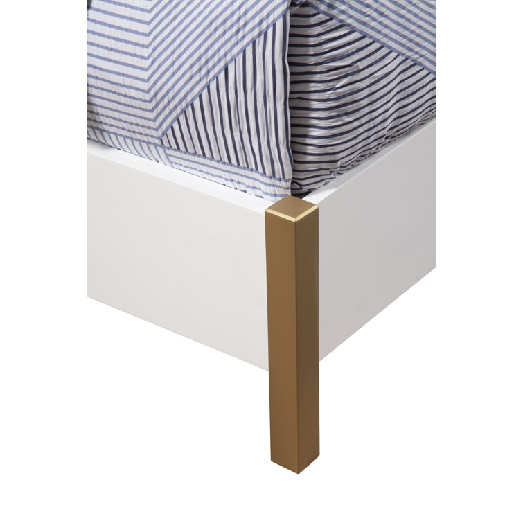 Queen White and Brown Upholstered Wood Frame Bed