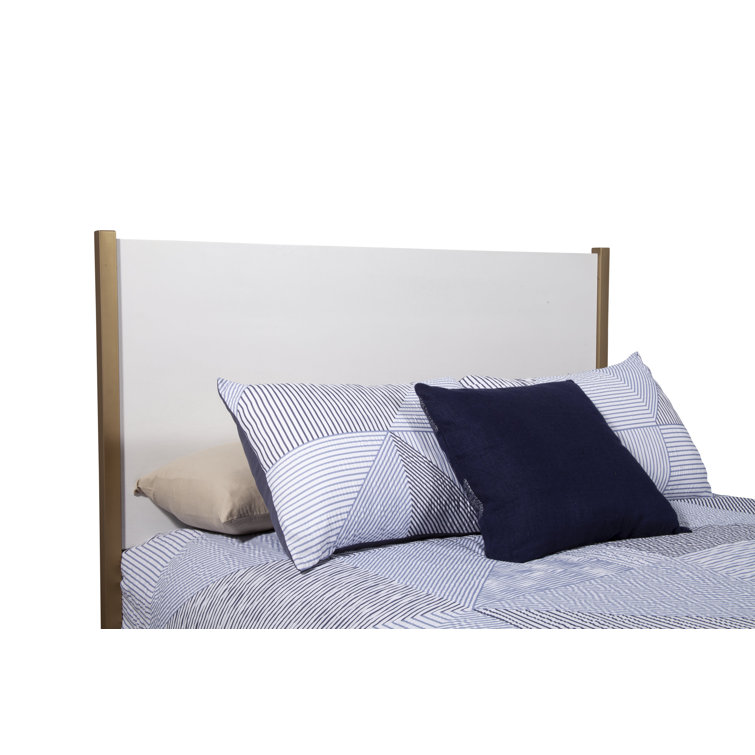 Queen White and Brown Upholstered Wood Frame Bed