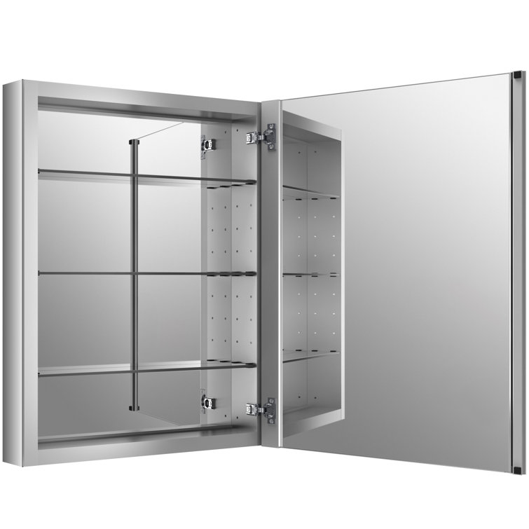 Verdera Sleek 24"x30" Frameless Aluminum Medicine Cabinet with Adjustable Shelves