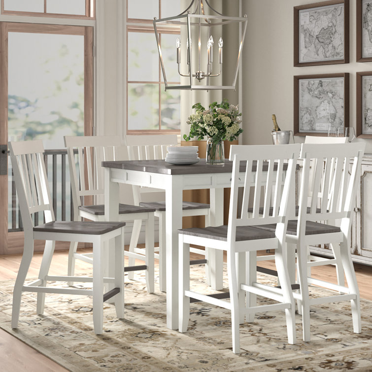 Gray and White Acacia Wood 7-Piece Counter Height Dining Set