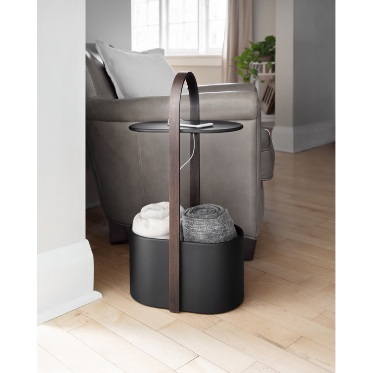 Bellwood Modern Round Wood & Metal Storage Side Table