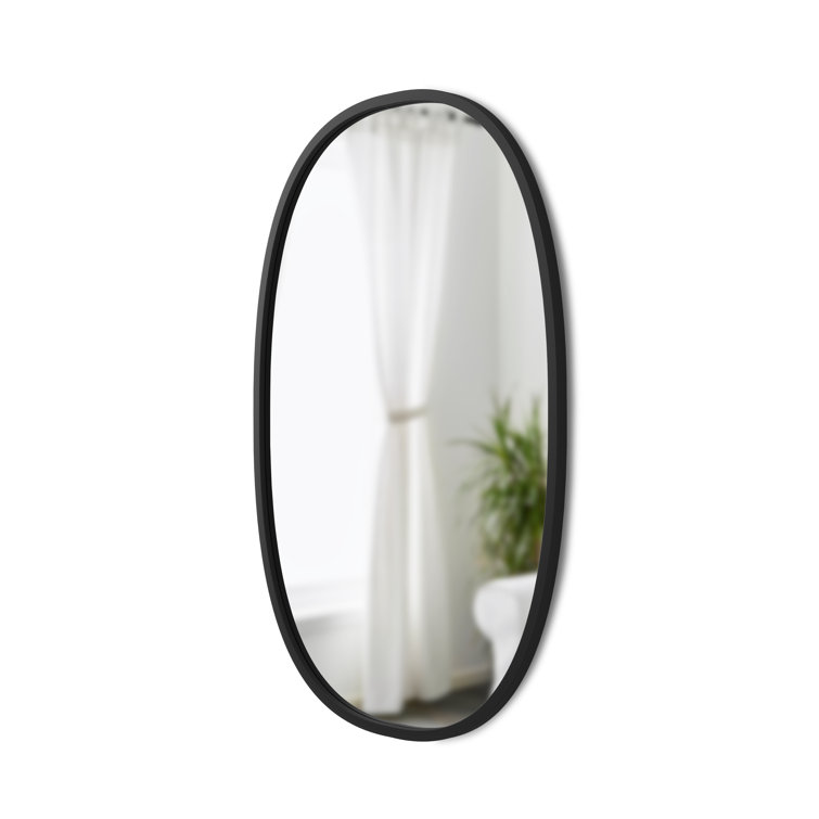 Sleek Modern Oval Hub Wall Mirror 18"x24" in Black