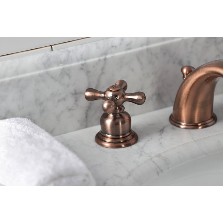 Antique Copper Brass Widespread Bathroom Faucet with Cross Handles