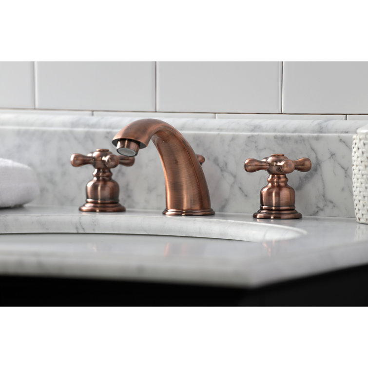 Antique Copper Brass Widespread Bathroom Faucet with Cross Handles