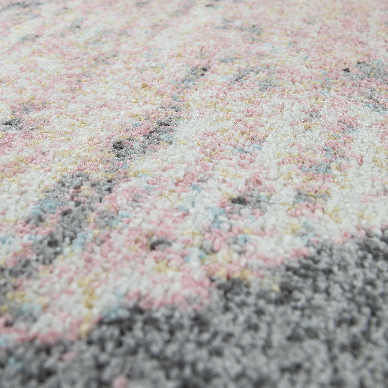 Gray and Pink Abstract Synthetic Rectangular Area Rug