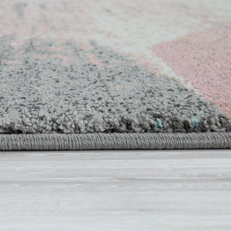 Gray and Pink Abstract Synthetic Rectangular Area Rug