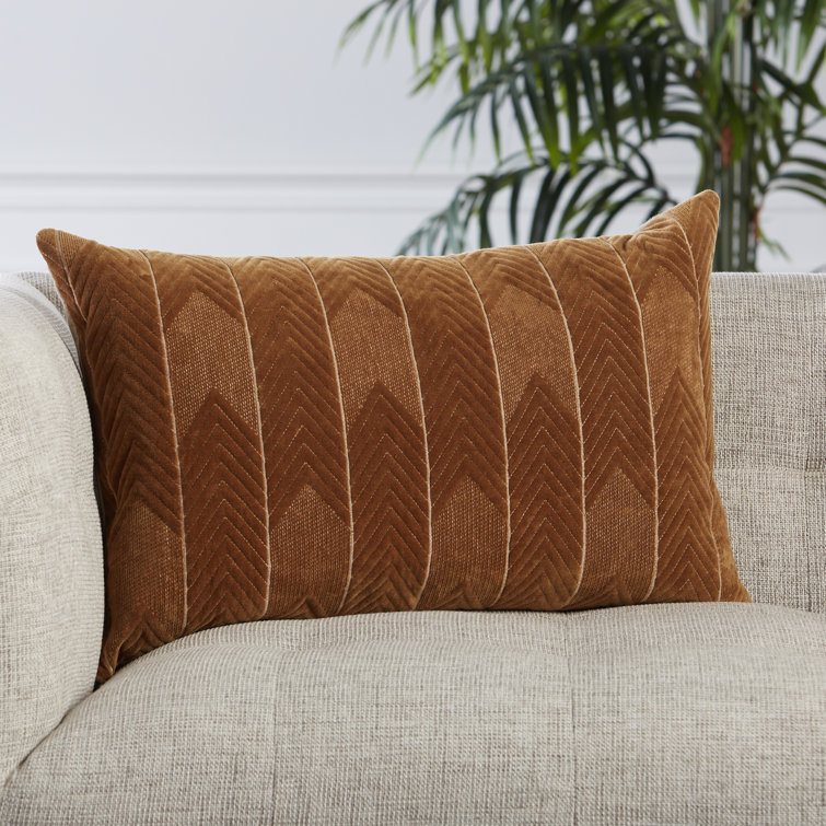 Floretta Chevron Embroidered Cotton Velvet Lumbar Pillow