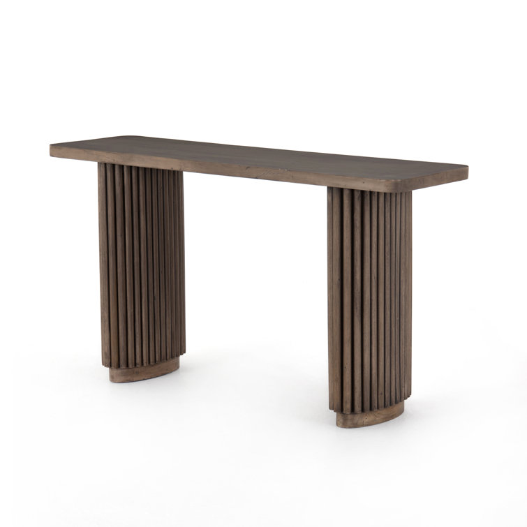 Ashen Brown Reclaimed Wood Console Table with Pedestal Legs