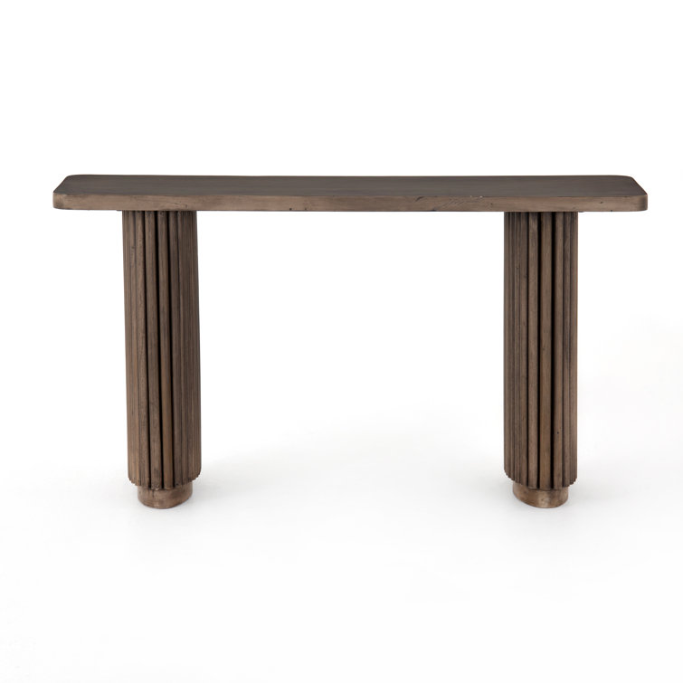 Ashen Brown Reclaimed Wood Console Table with Pedestal Legs
