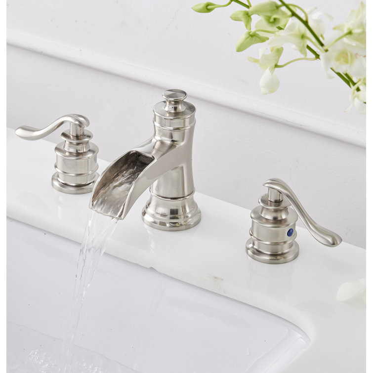 Brushed Nickel Waterfall Single-Handle Bathroom Faucet with Drain Assembly