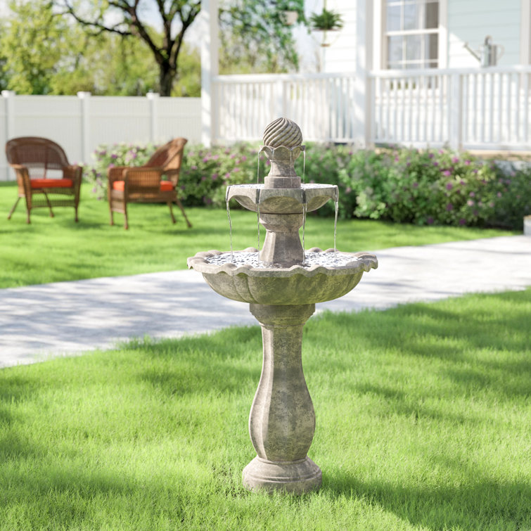 Earth Finish Solar Powered 2-Tier Outdoor Fountain with LED Light