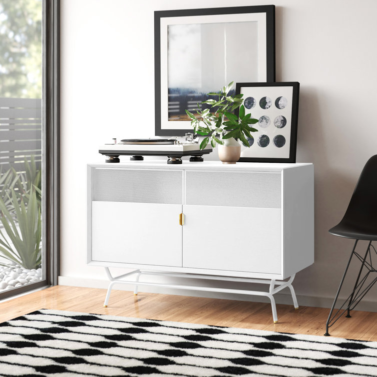 Dang 42" White Perforated Steel TV Stand with Brass Details