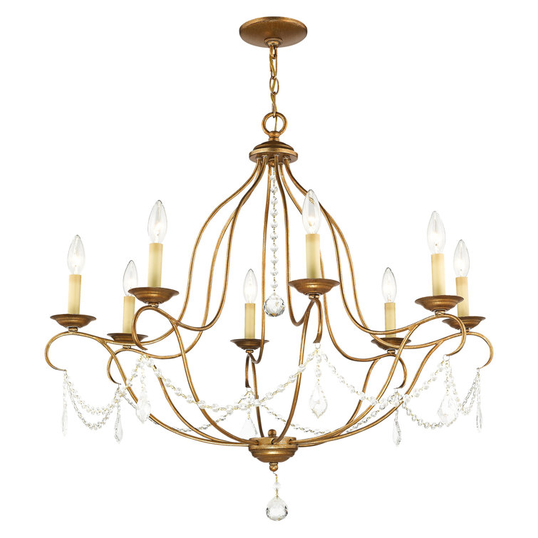 Mini Chesterfield 8-Light Antique Gold Leaf Candle Chandelier