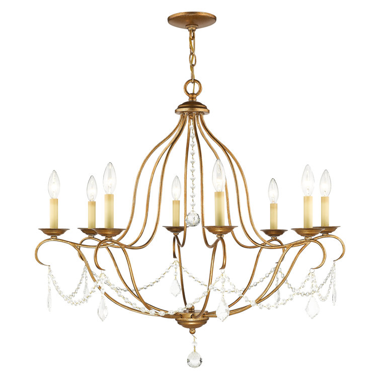 Mini Chesterfield 8-Light Antique Gold Leaf Candle Chandelier
