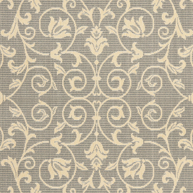 Gray Rectangular Baroque Print Synthetic Outdoor Area Rug