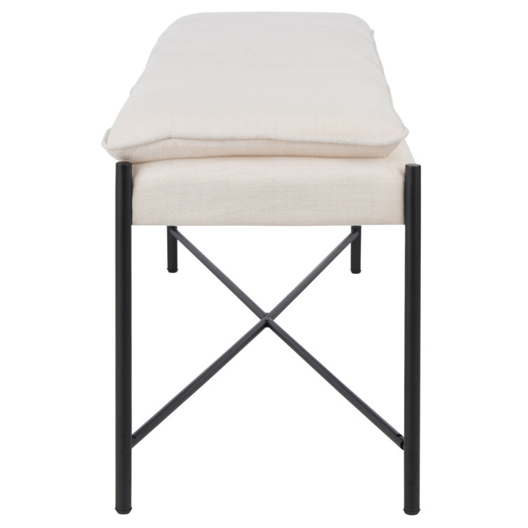 Landers Light Beige Linen Upholstered Bench with Metal Legs
