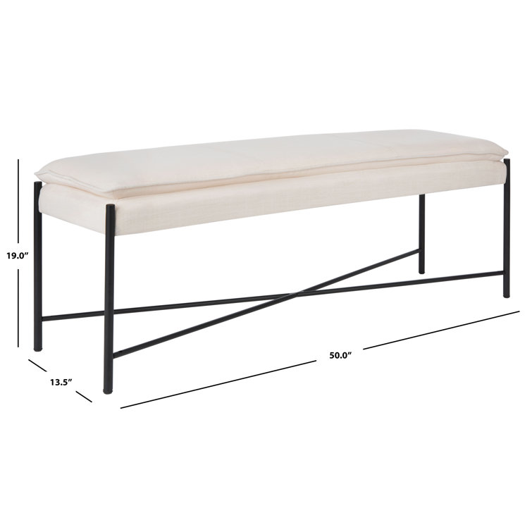 Landers Light Beige Linen Upholstered Bench with Metal Legs