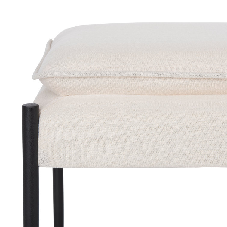 Landers Light Beige Linen Upholstered Bench with Metal Legs