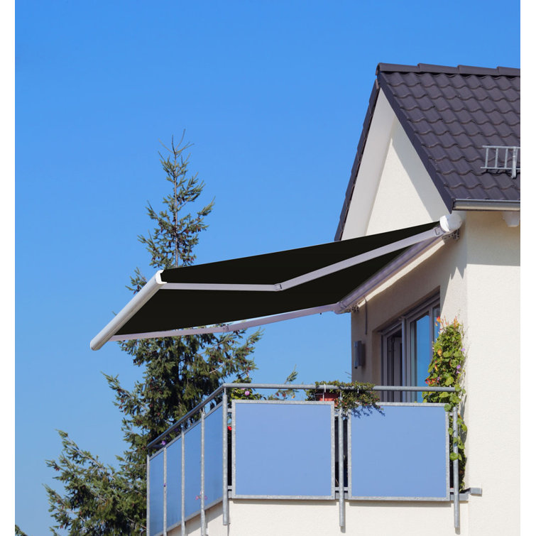 Heather Gray Motorized Retractable Patio Awning with Acrylic Fabric