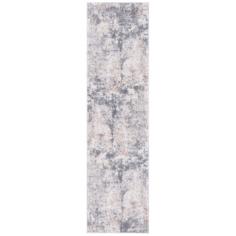 Aston Calanthia Light Grey & Grey Abstract Synthetic Runner Rug, 2' x 9'