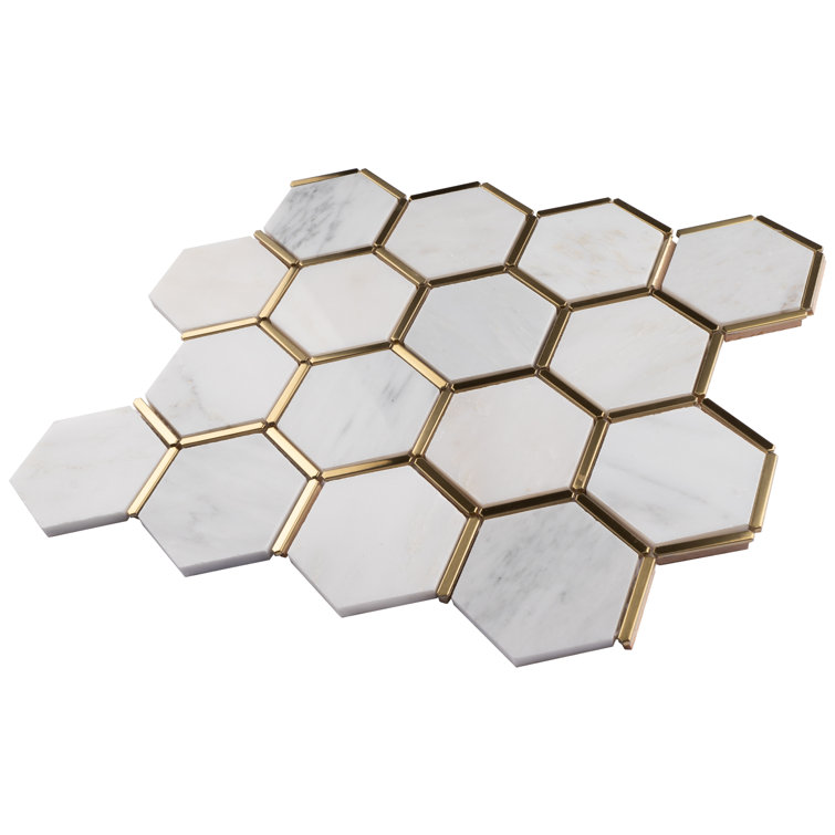 White and Gold Marble Honeycomb Mosaic Wall Tile