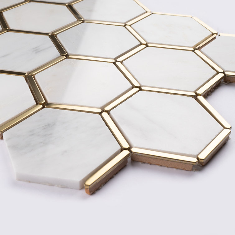 White and Gold Marble Honeycomb Mosaic Wall Tile