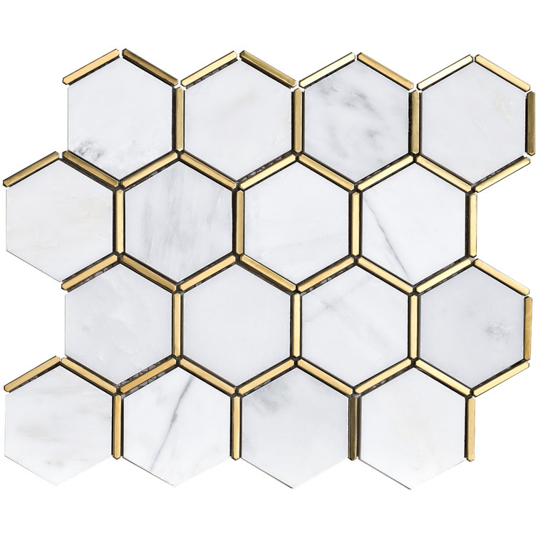 White and Gold Marble Honeycomb Mosaic Wall Tile