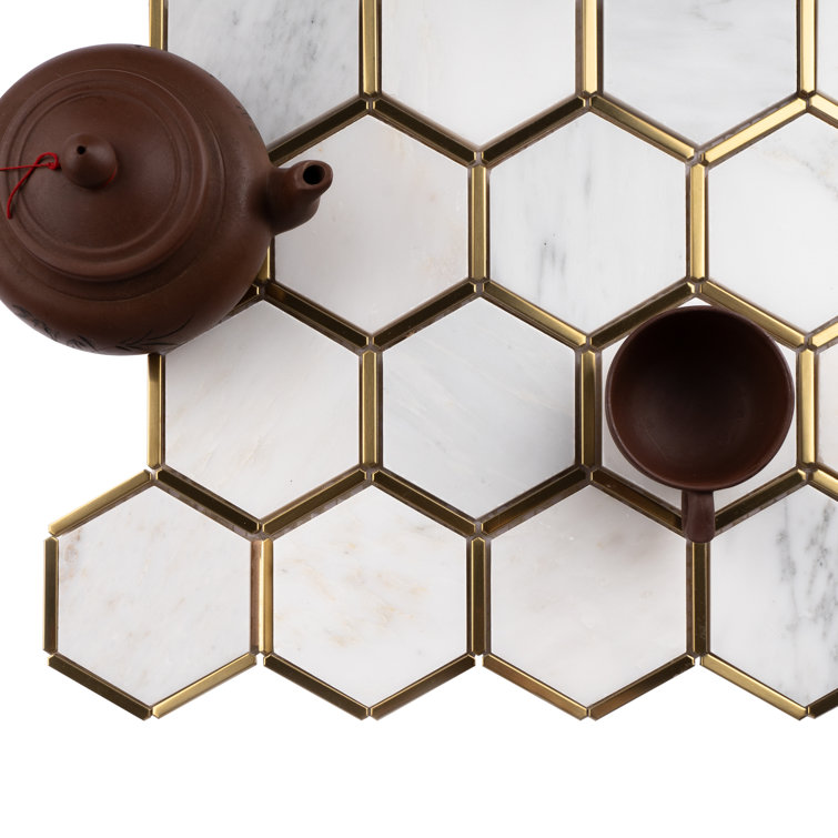 White and Gold Marble Honeycomb Mosaic Wall Tile